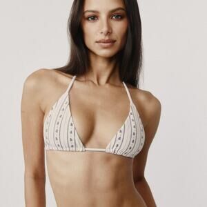 With Jean Billie Triangle Bikini Top, Size Medium, Cream,  Dainty Flower Print